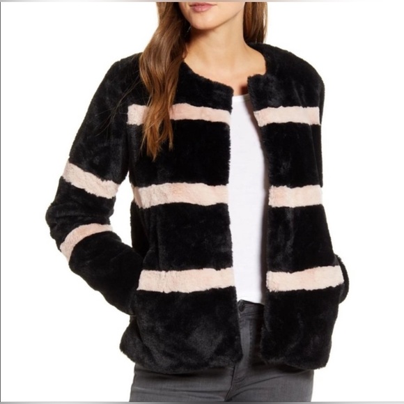 RACHEL PARCELL Black and Pink Striped Faux Fur Jacket - XXS - Picture 3 of 11